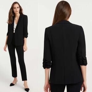 TART Kia Blazer Linen Tencel Ruched Sleeve Black Small Minimalist Casual Chic